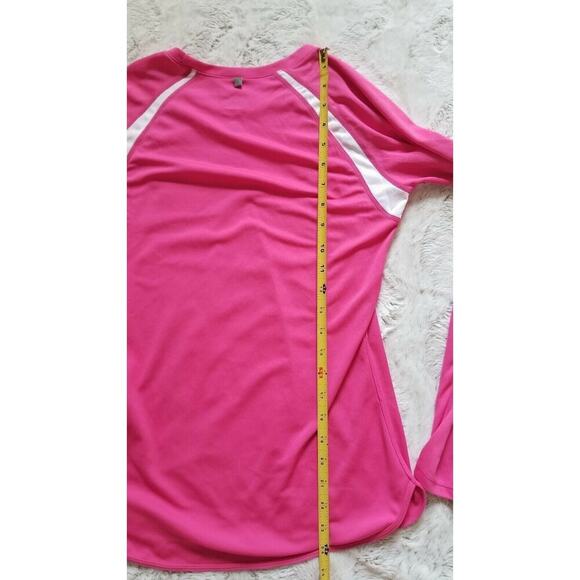 Nike Fit Dry Pink Long Sleeve White Mesh Exercise Top Crew Neck Size S - Picture 9 of 11